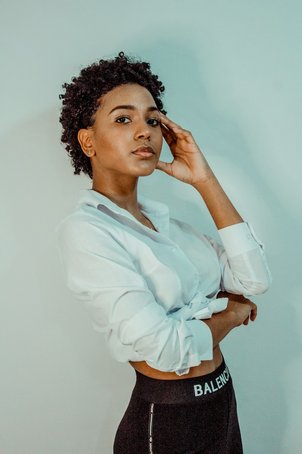 woman in white dress shirt