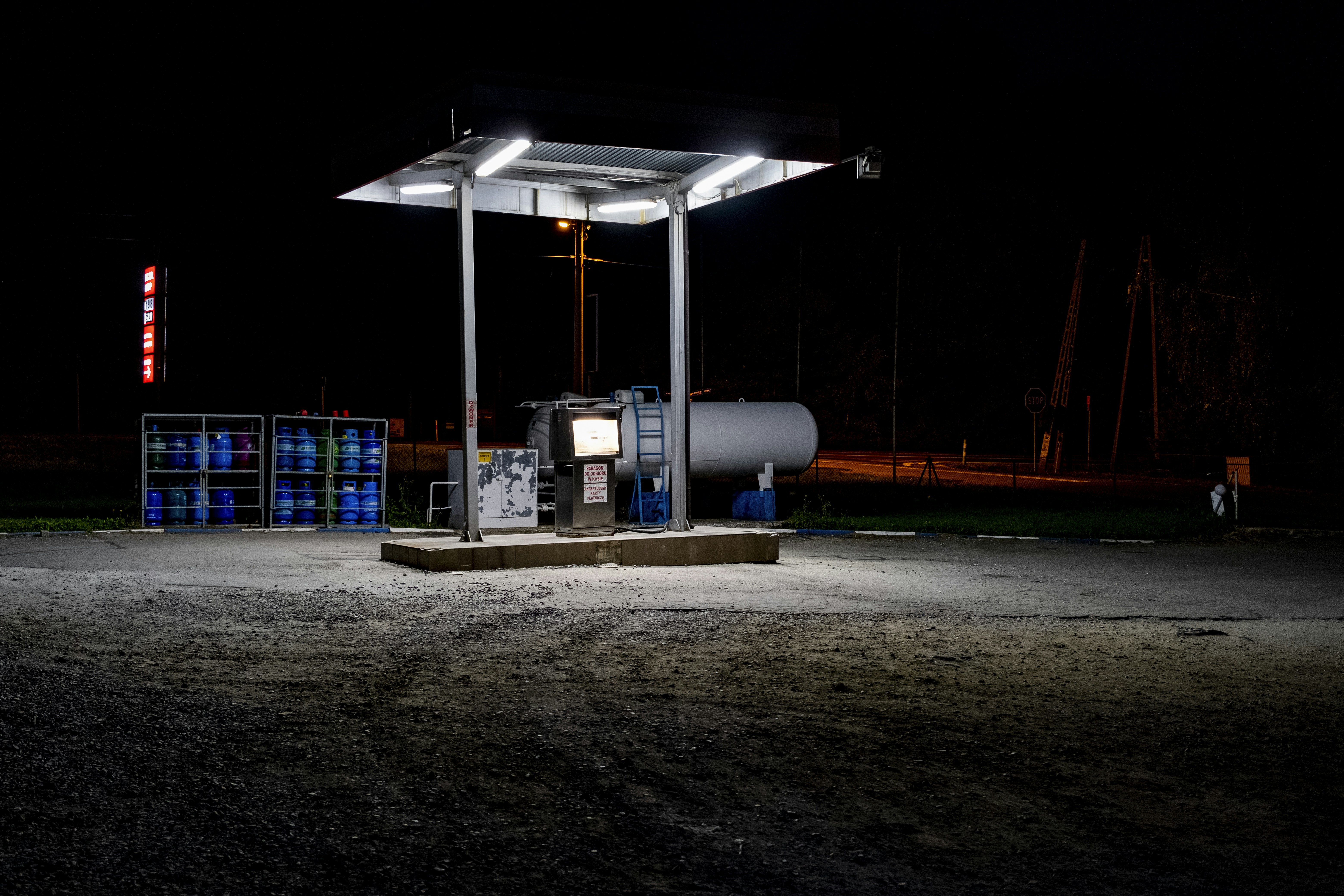 Old gas station at night