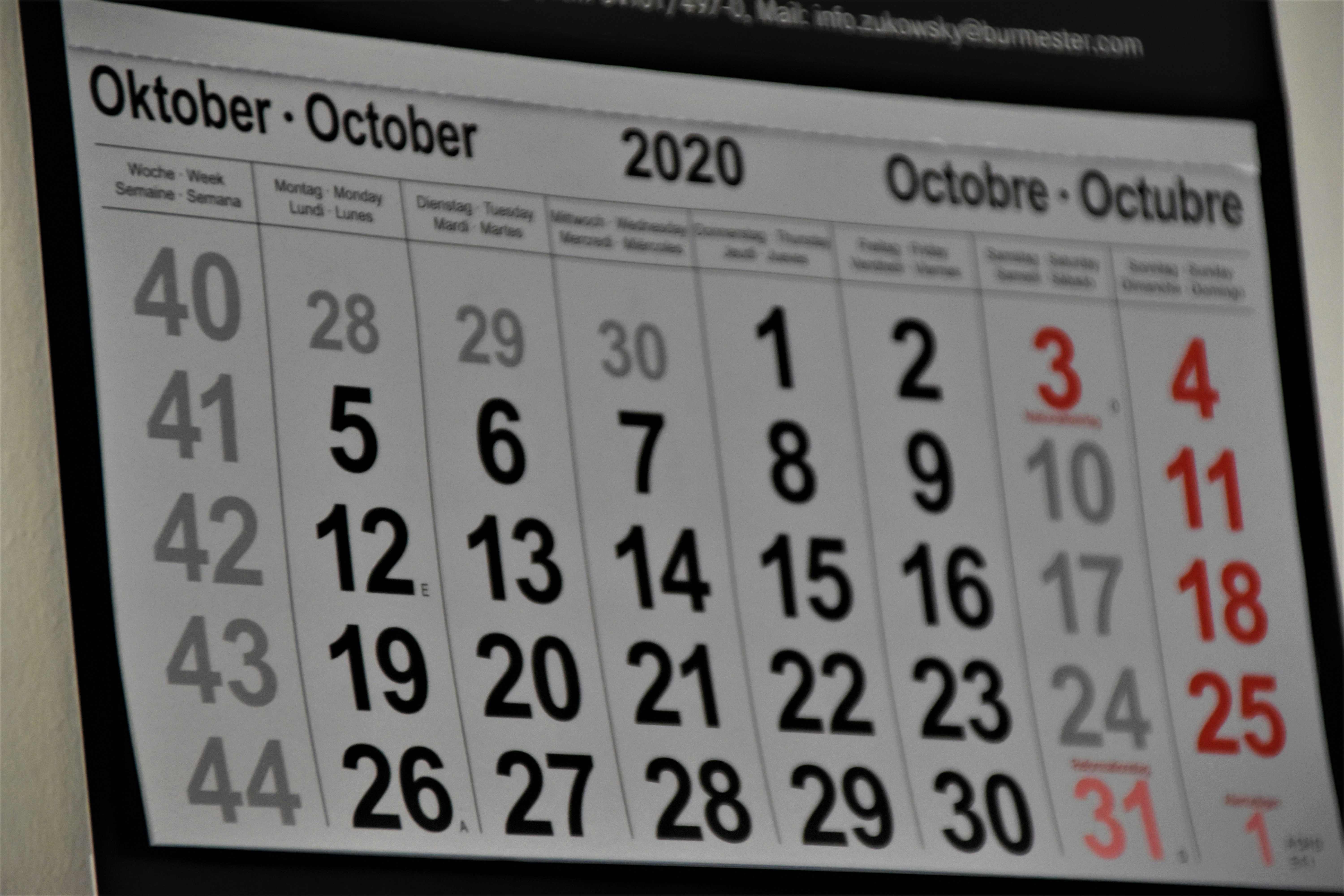 Wall Calendar October 2020