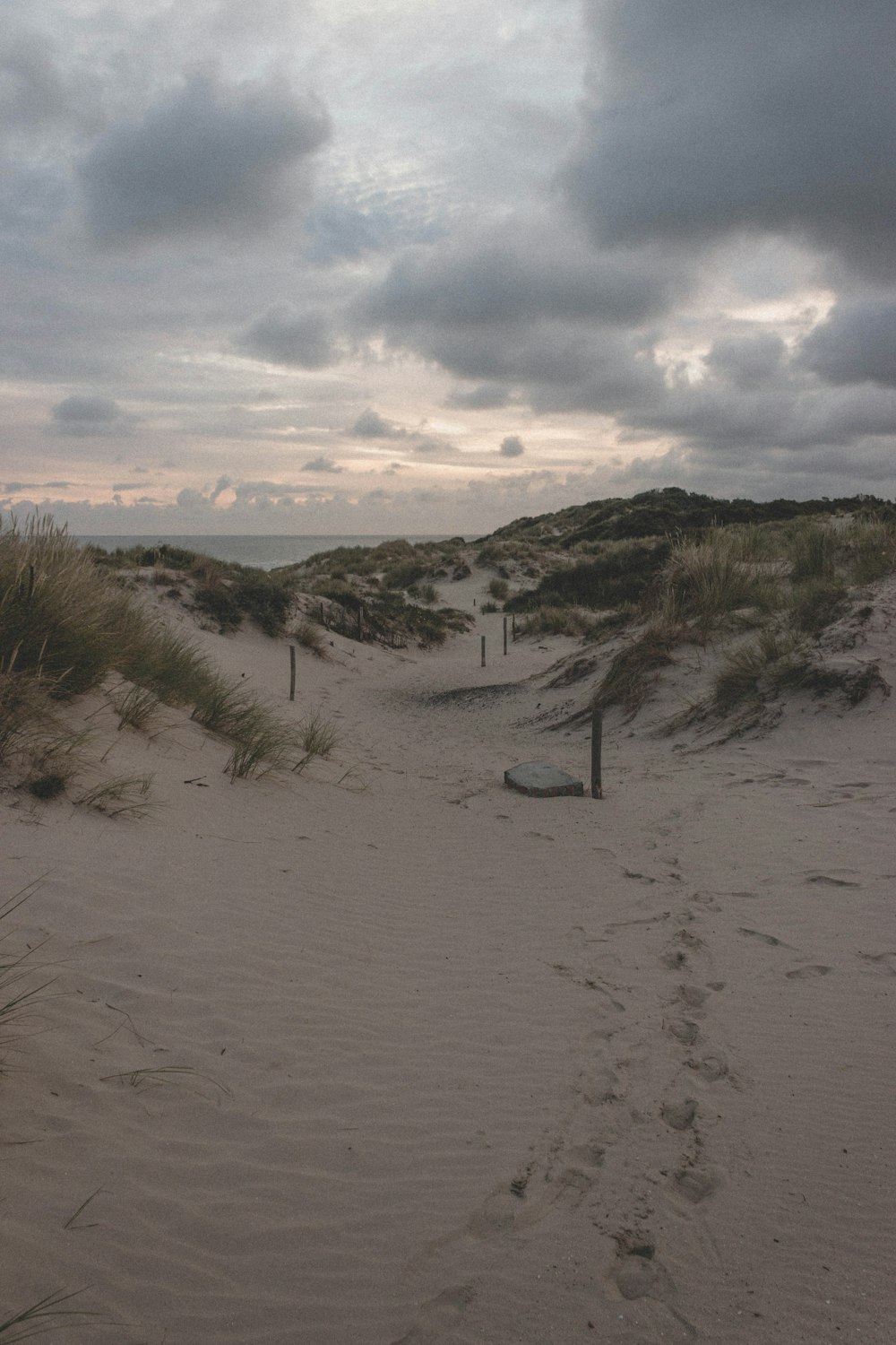 weißer Sand mit grünem Gras unter weißen Wolken tagsüber