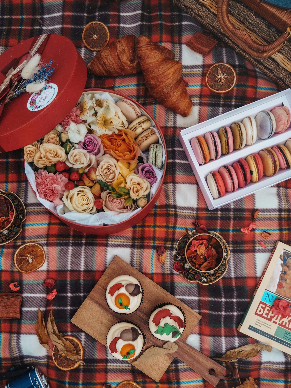 white and red ceramic bowls on red and white table cloth