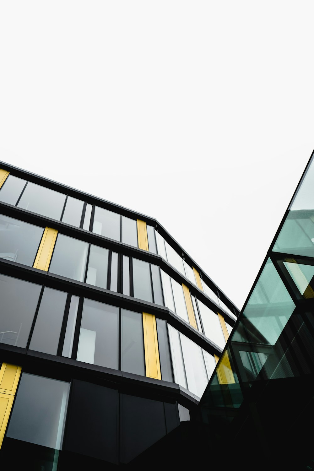 black and yellow glass walled building