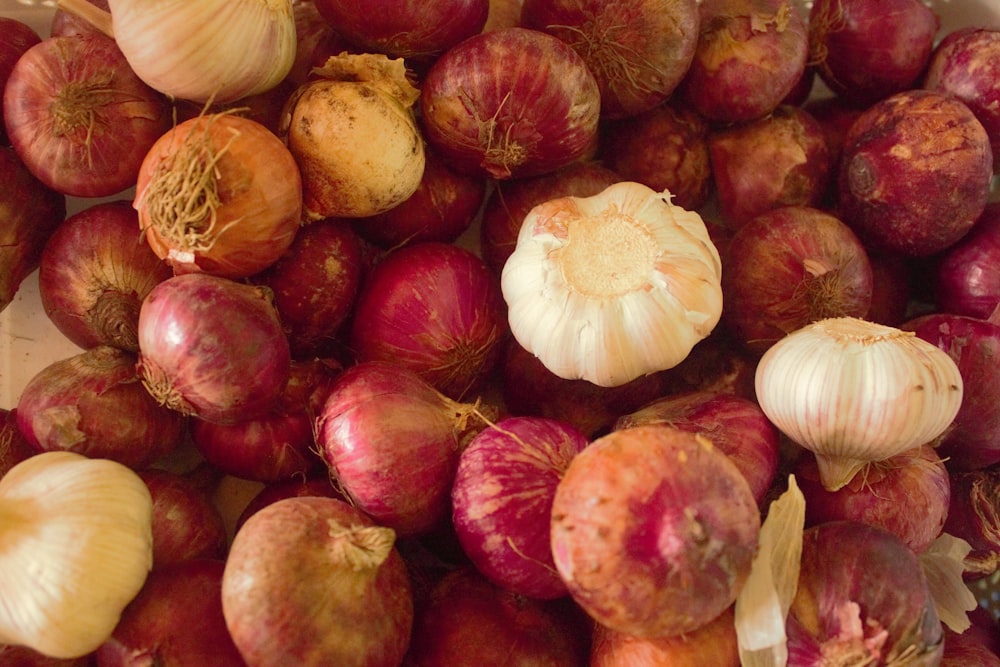 white garlic and red onion