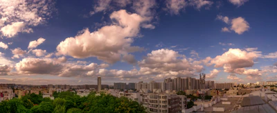 Wide view of commercial real estate buildings in Oran city under clear sky.