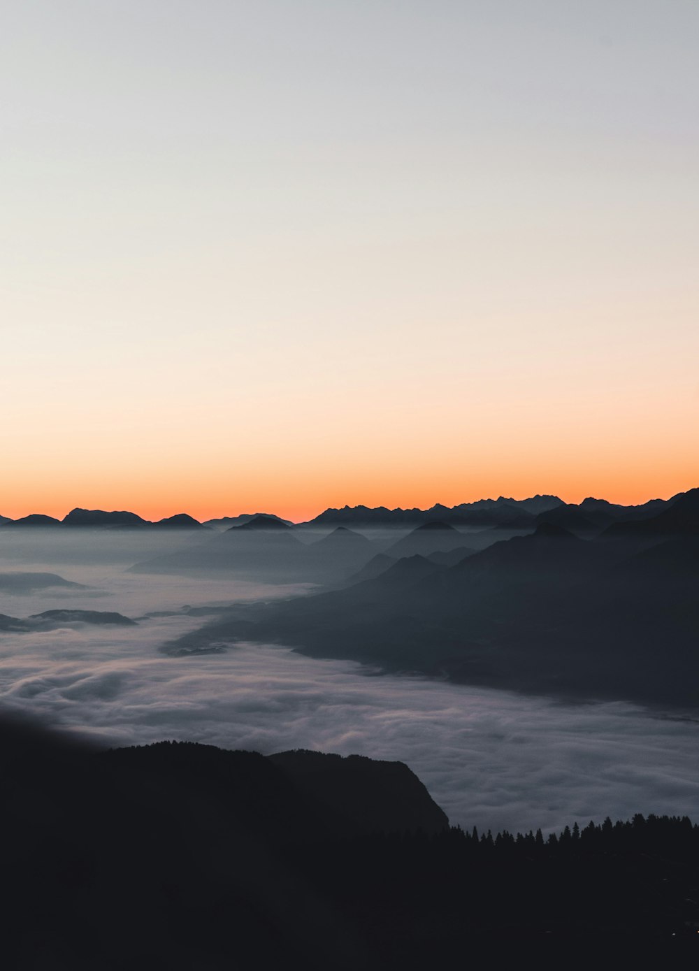 silhouette of mountains during sunset