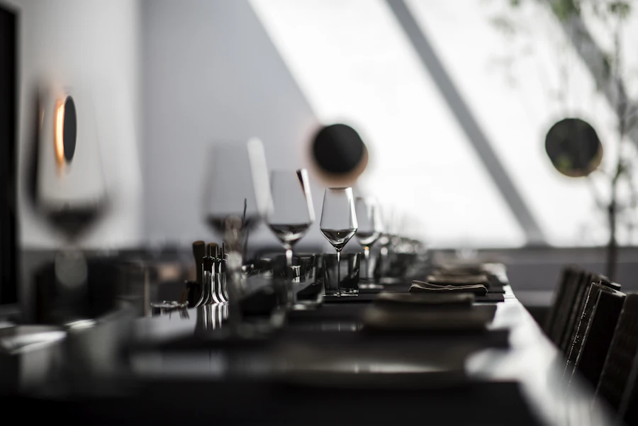 Ceramic mugs arranged on a table