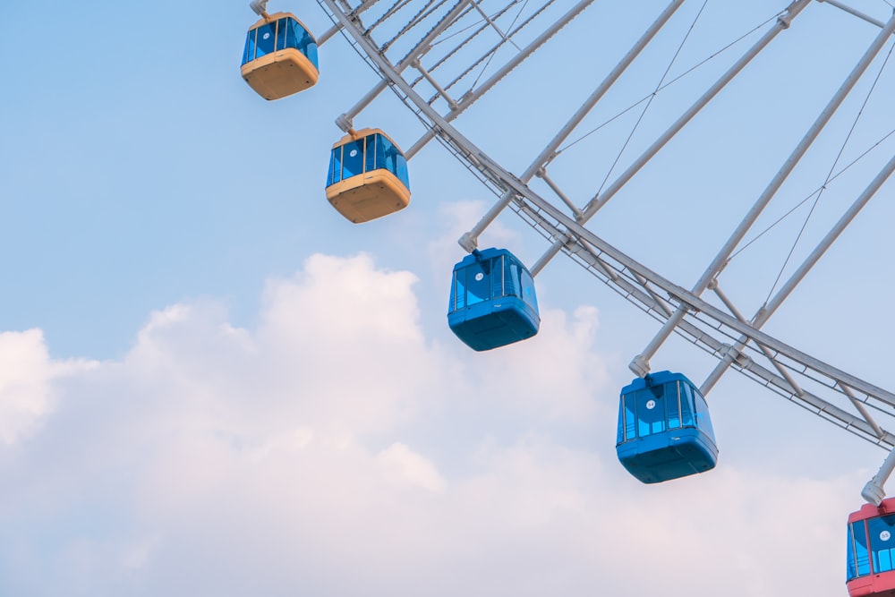 blue and yellow cable cars under blue sky during daytime