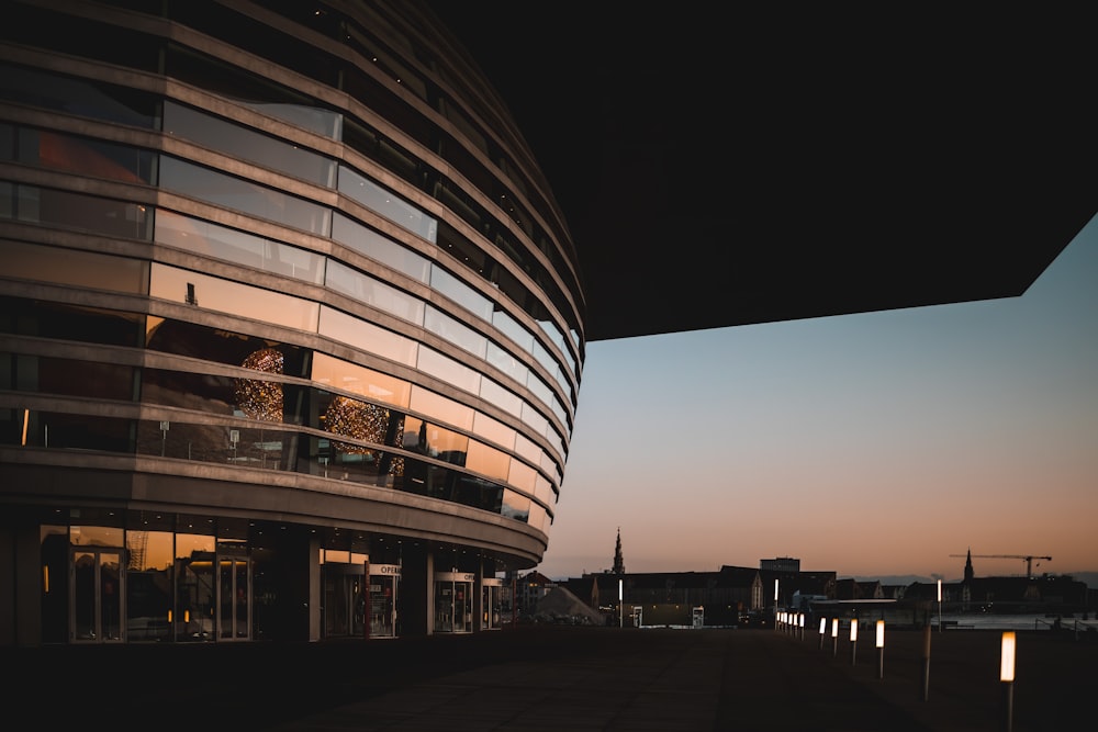 white and brown building during night time