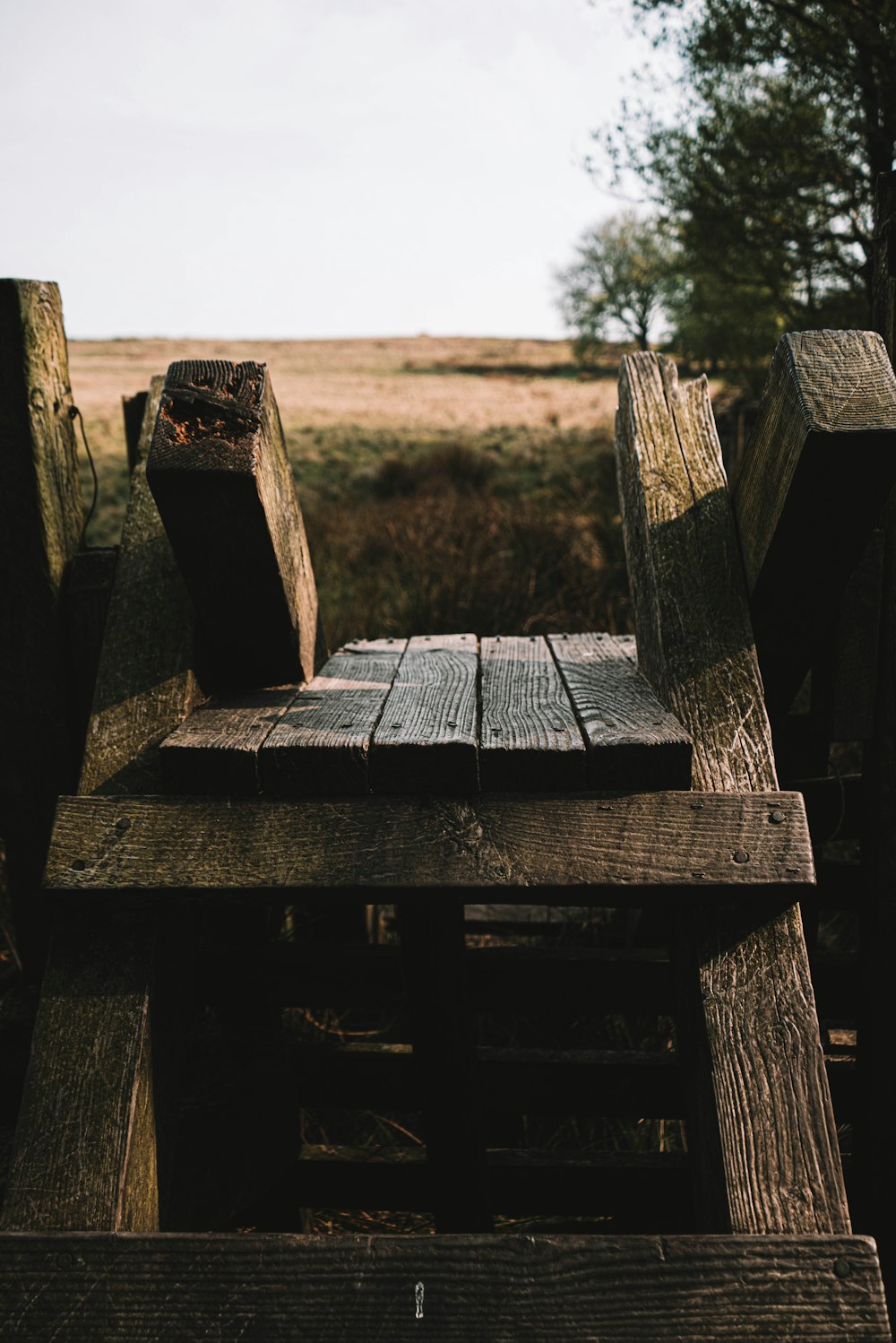 grayscale photo of wooden bench