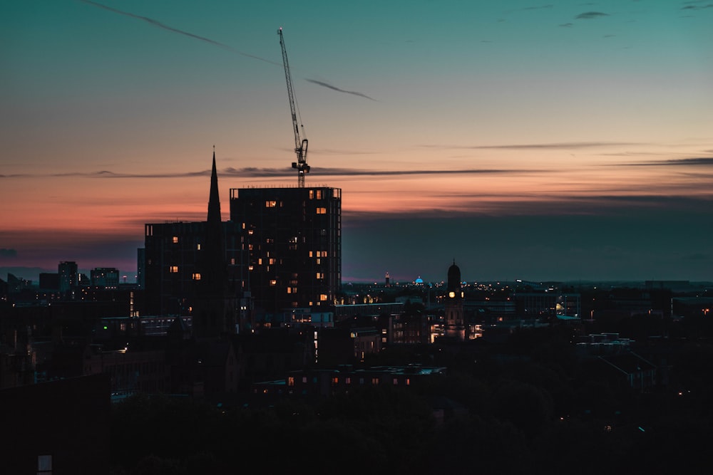 city skyline during night time