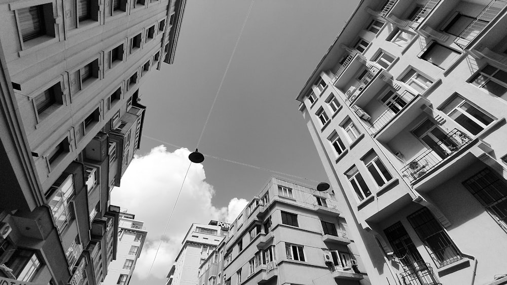 grayscale photo of a high rise building