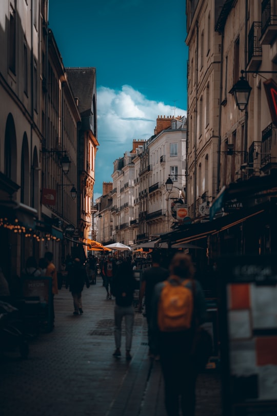 people walking on street between buildings during night time in Nantes France