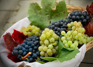 green grapes on white ceramic bowl