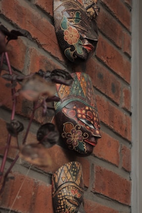 brown and red floral wall decor