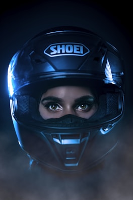 Close-up of a stylish motorcycle helmet from the brand EBF.