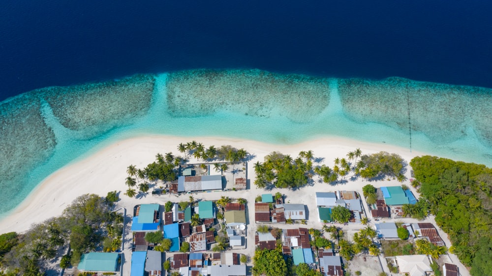 aerial view of city buildings near body of water during daytime