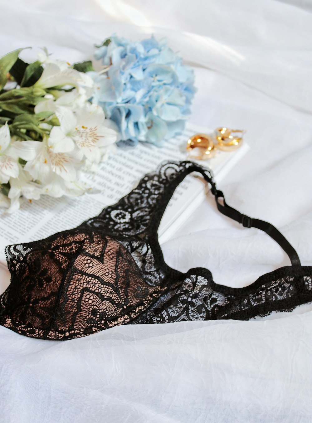 black and brown floral brassiere