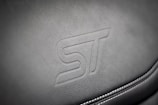 The image features a close-up view of a leather texture with embossed letters 'ST'. The surface is detailed and finely textured, highlighting the stitching along the edge.