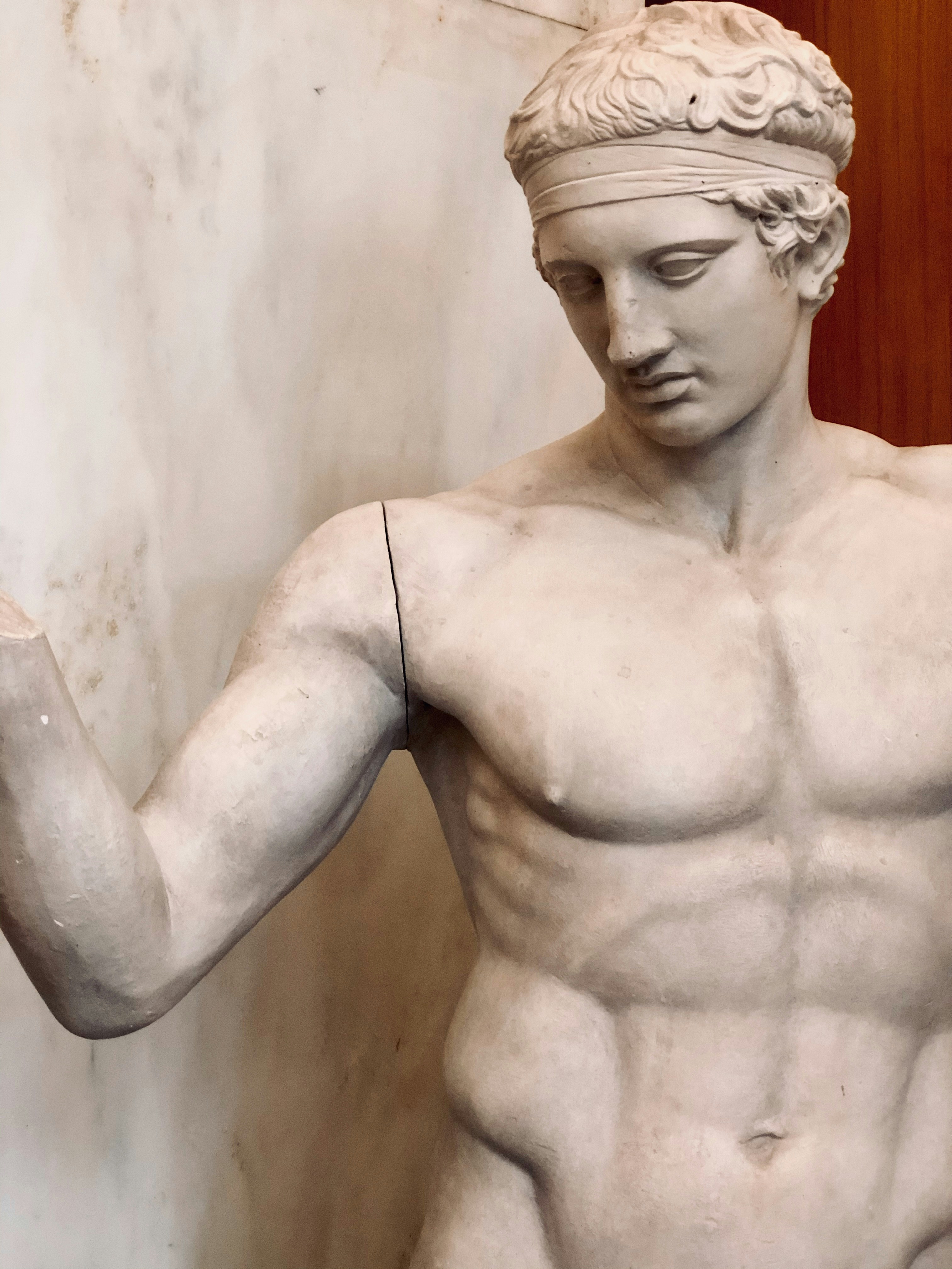 Topless woman with white head dress statue photo Free Greece Image on