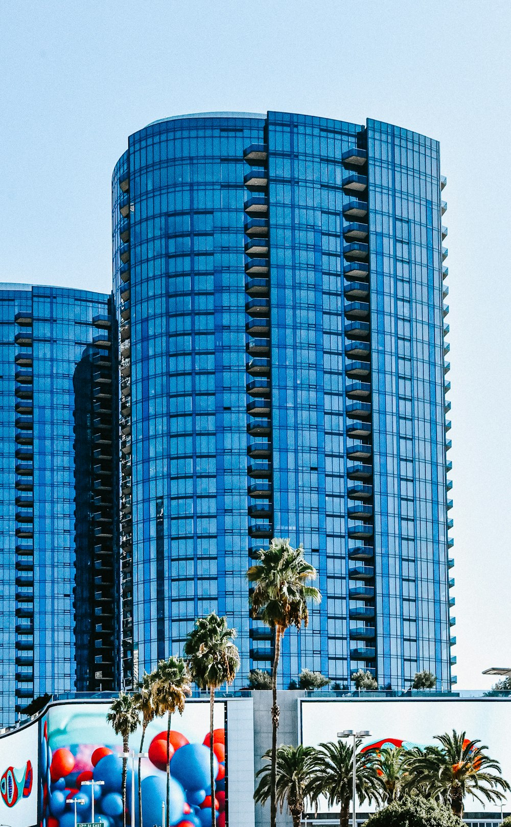 blue and white high rise building