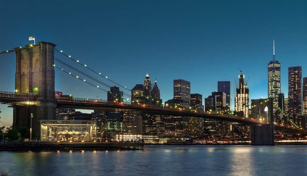 city skyline during night time