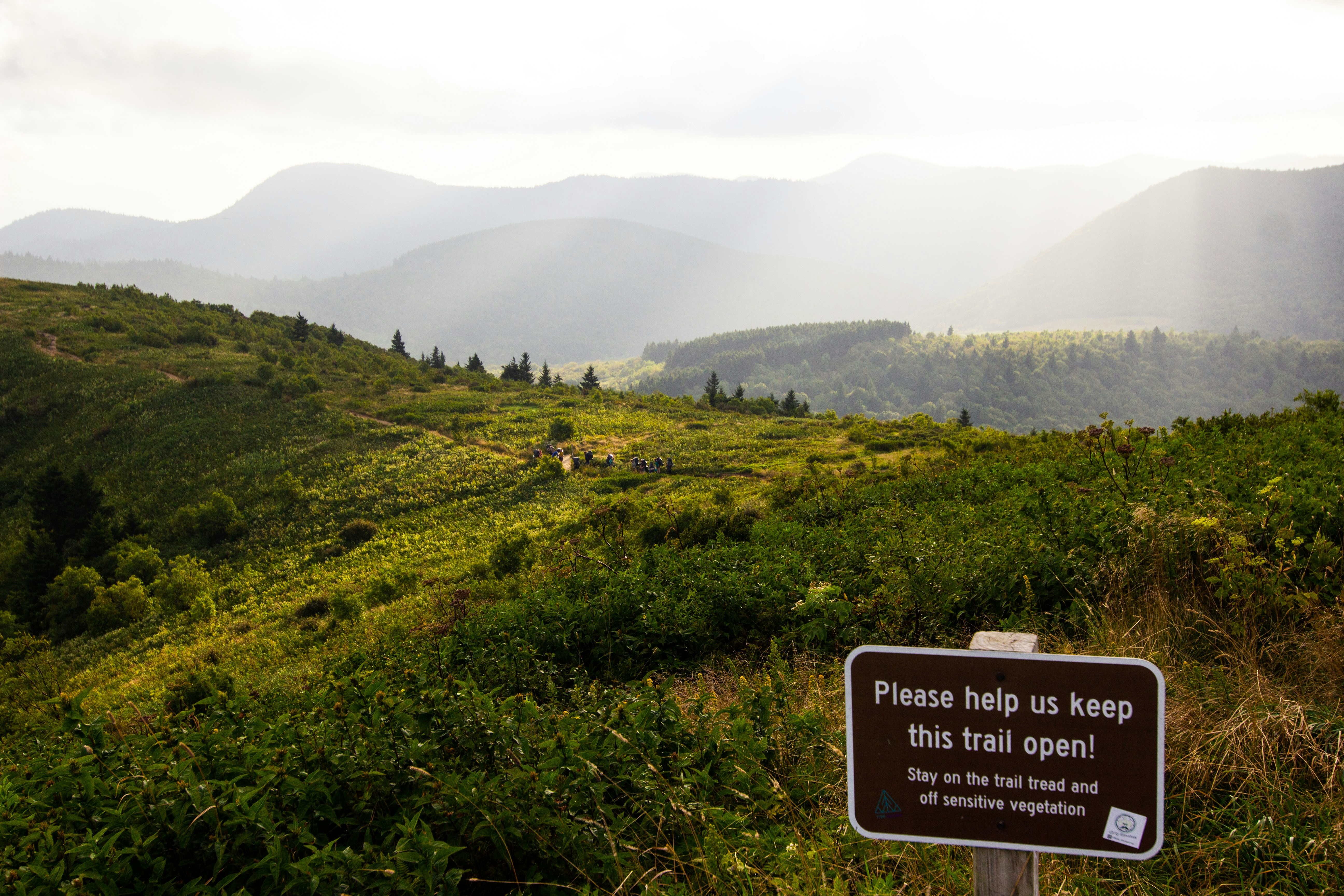 a sign on the side of a hill that says please help us keep this trail