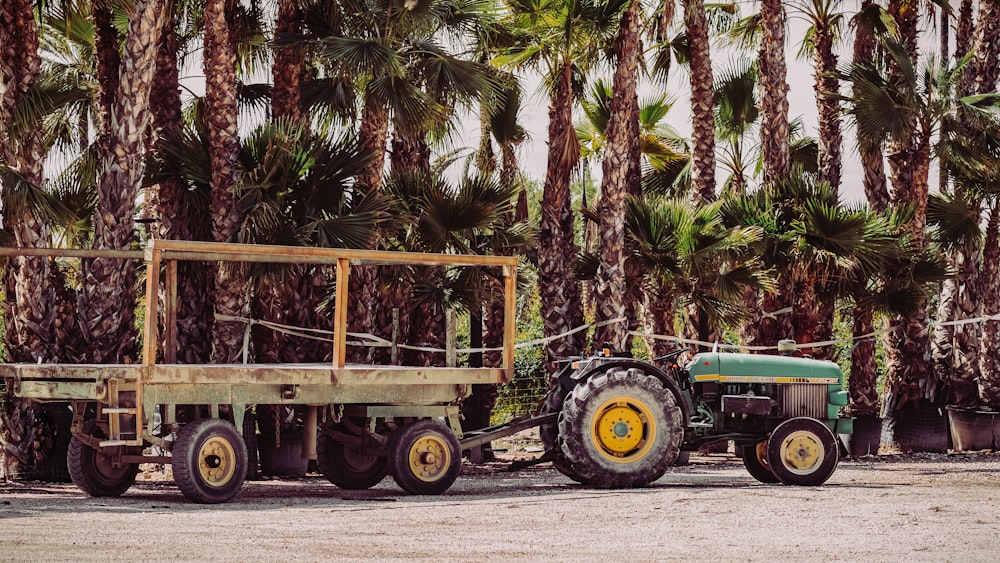 green and brown tractor near palm trees during daytime