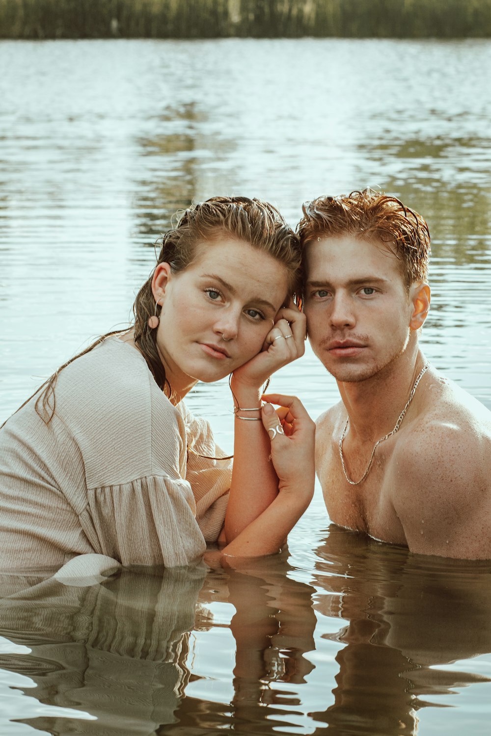 man and woman in water