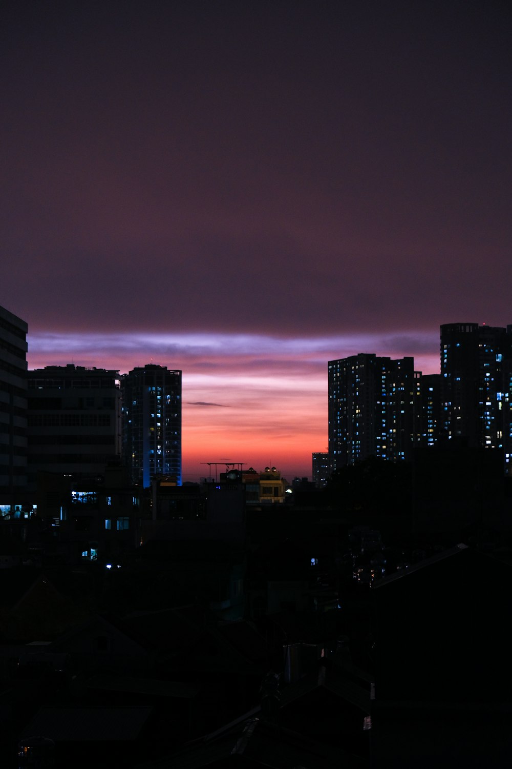 city skyline during night time