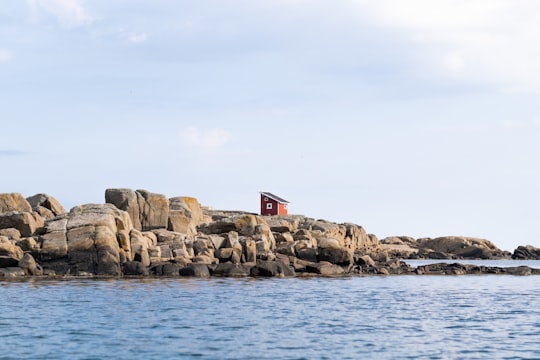 brown rock formation near body of water during daytime in Varberg Sweden