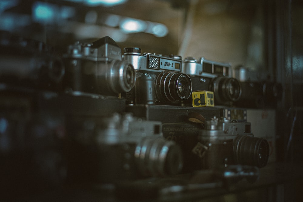 black and silver camera on table