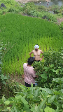 Fakhir Iqbal standing in a lush green field, holding a tablet, symbolizing the blend of tradition and technology.