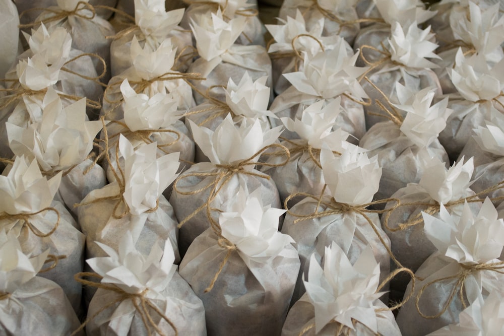 white paper on brown woven basket