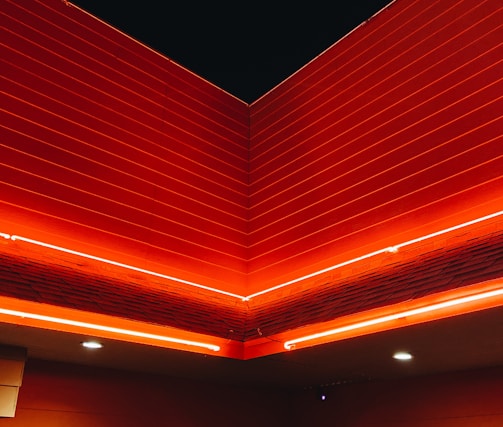 red and black ceiling with lights