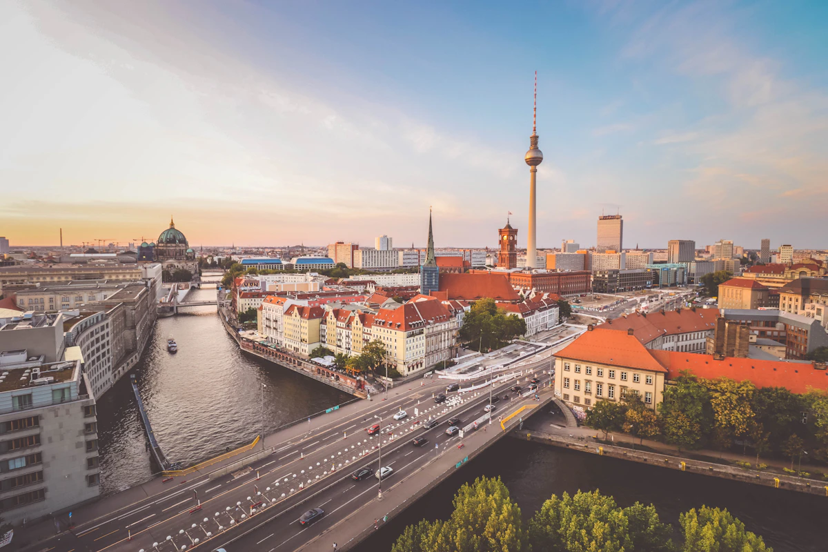 Berlin street with greenery and historic buildings