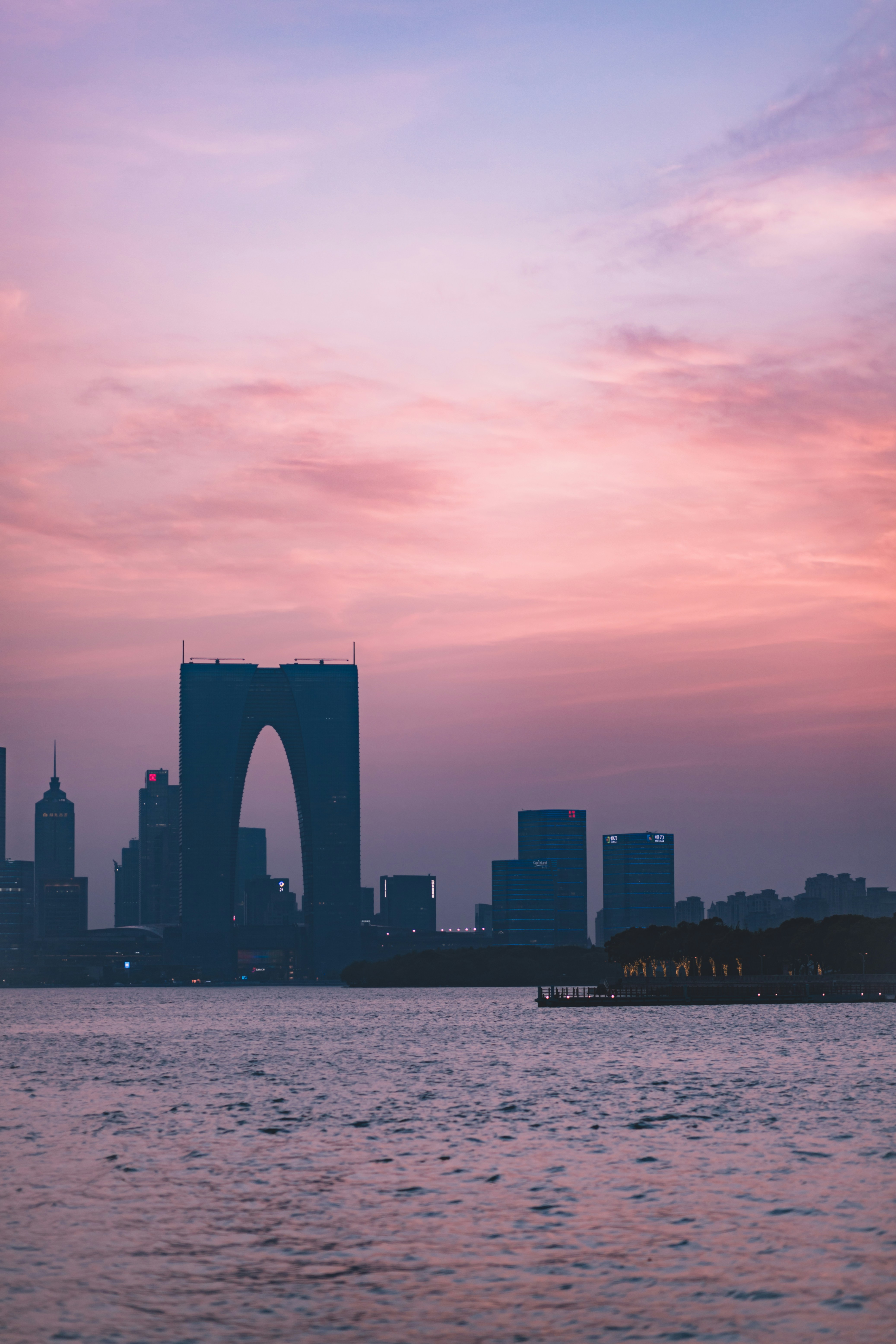 silhouette of city skyline during sunset