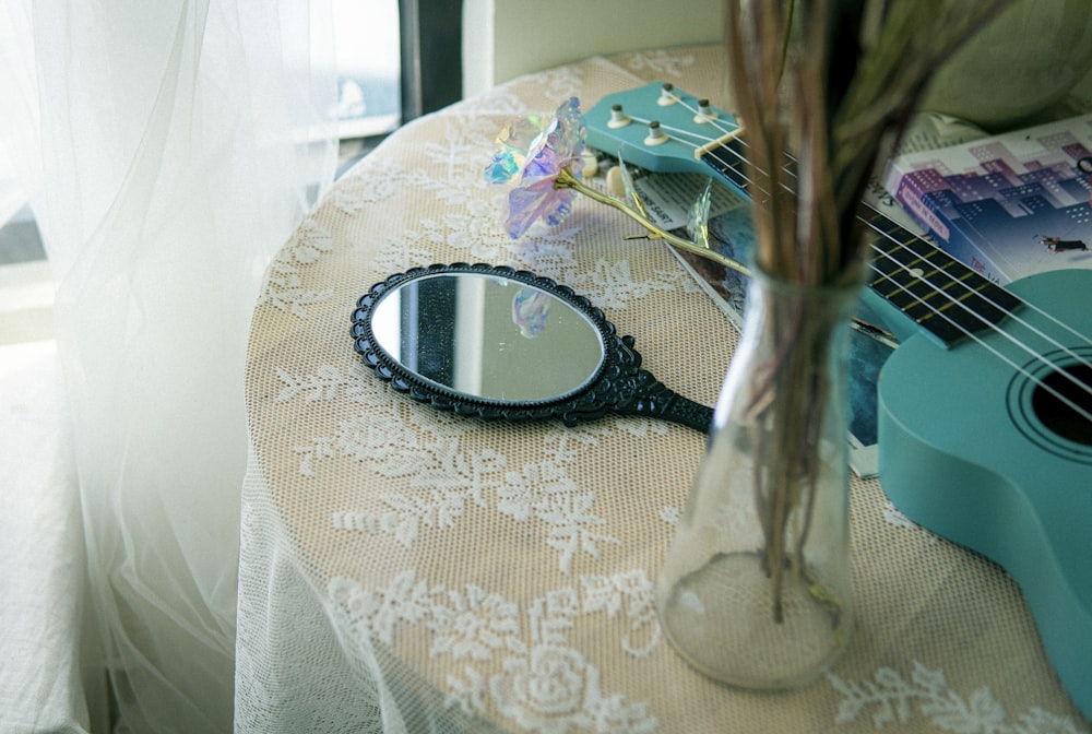 black framed eyeglasses on white table cloth