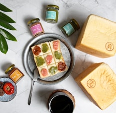 Variety of gluten-free and vegetarian breakfast breads and spreads arranged invitingly