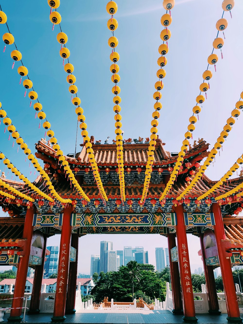 red and yellow metal bridge