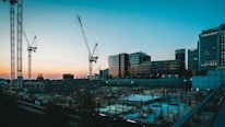 high rise buildings during night time