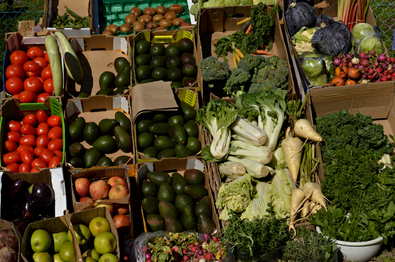 Fresh vegetables on display at an African market stall