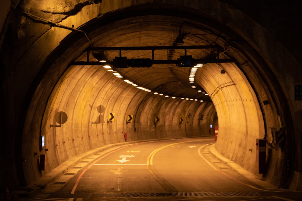 tunnel with light turned on during night time