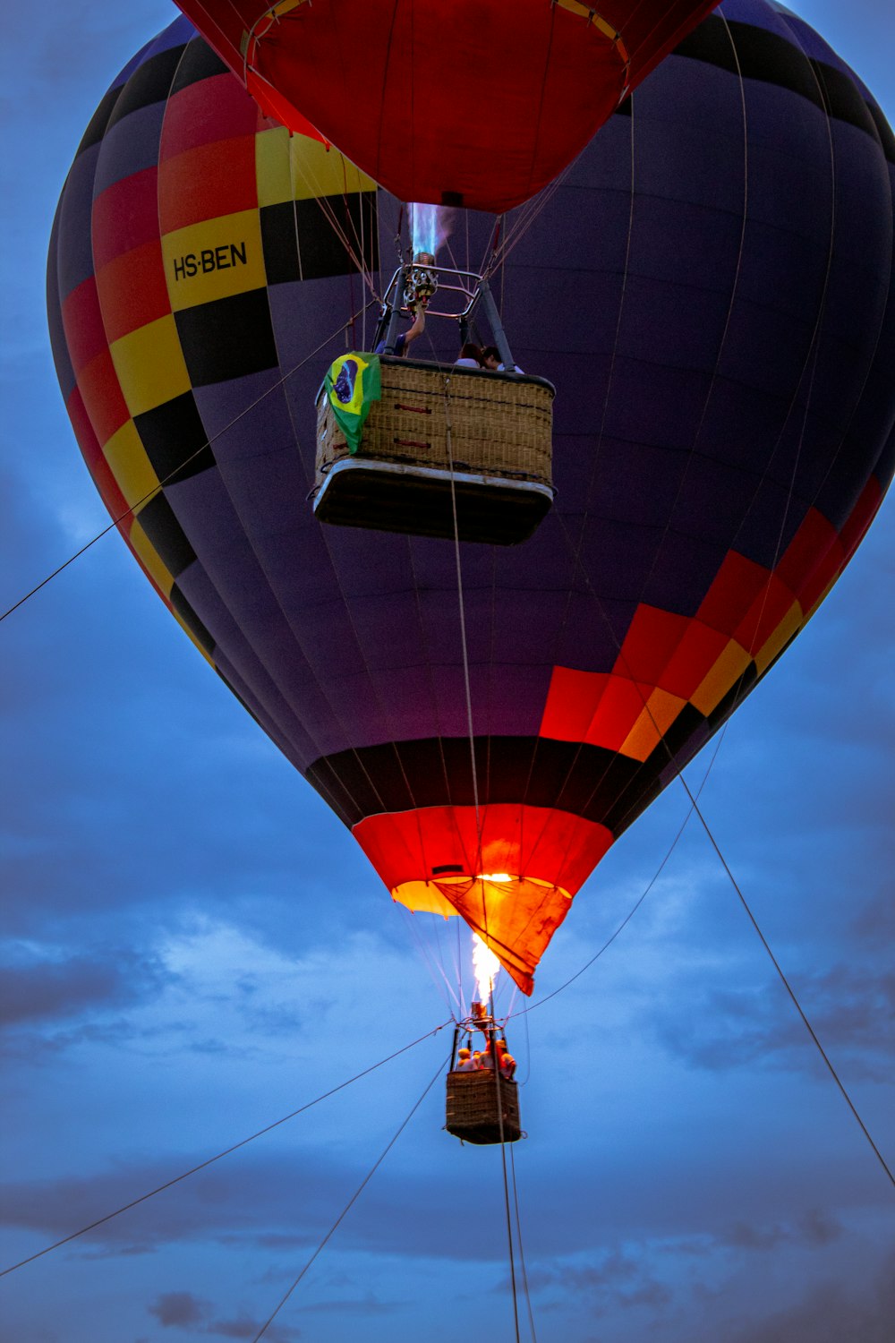 yellow red and blue hot air balloon