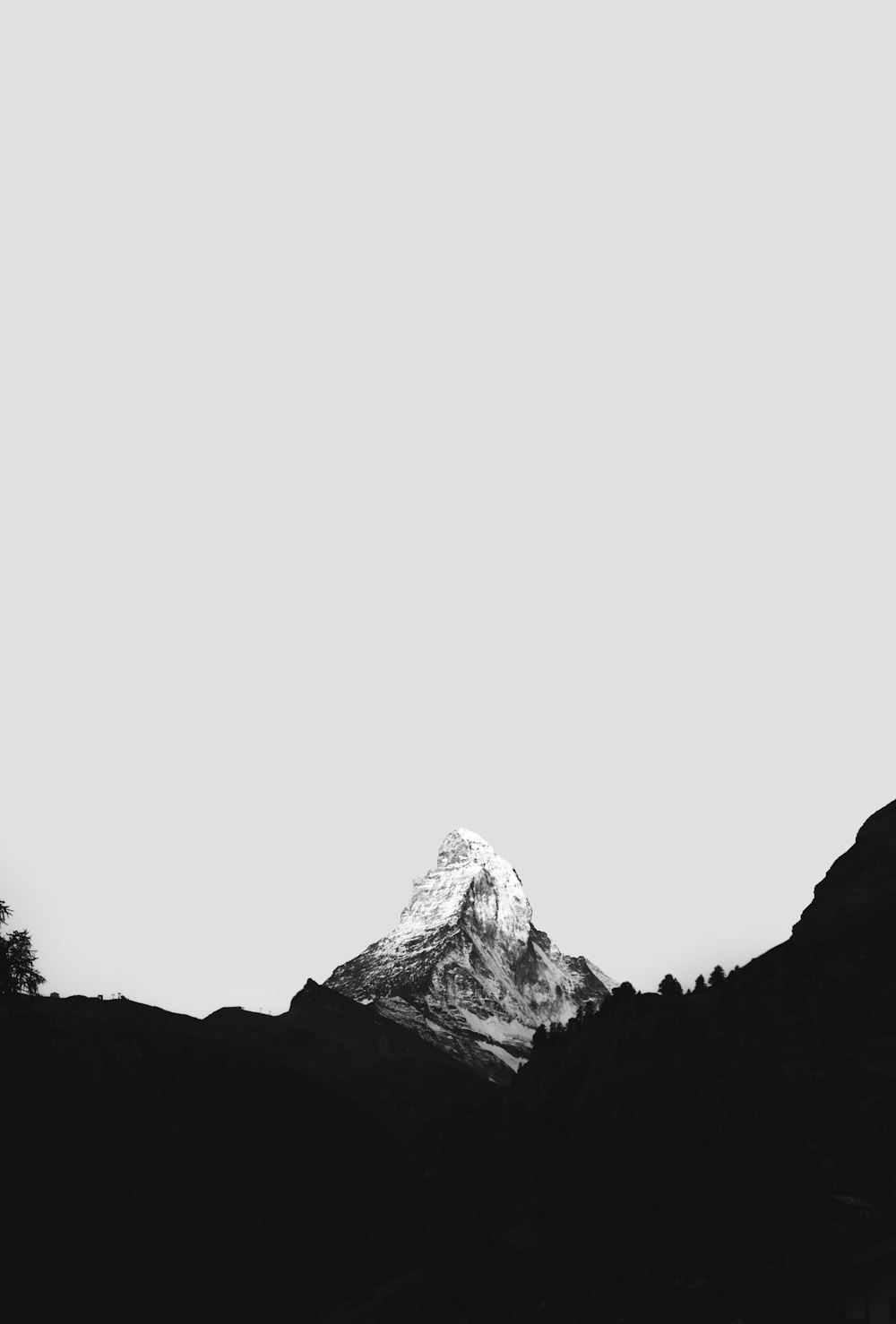 grayscale photo of mountain range