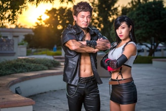 A vibrant image showcasing a couple dressed in anime-inspired outfits.