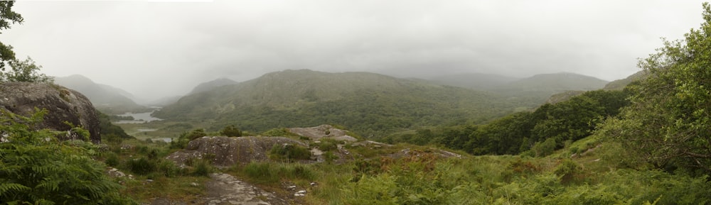 a view of a mountain range with a river running through it