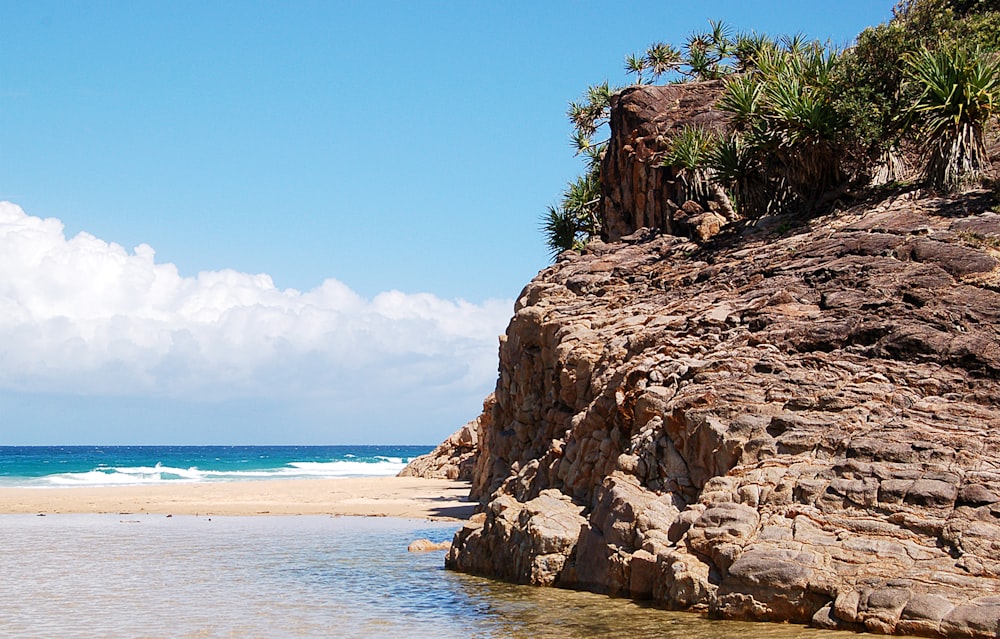 brown rock formation near body of water during daytime