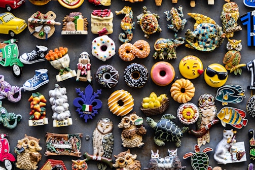 A close-up of magnets showcasing unique designs.