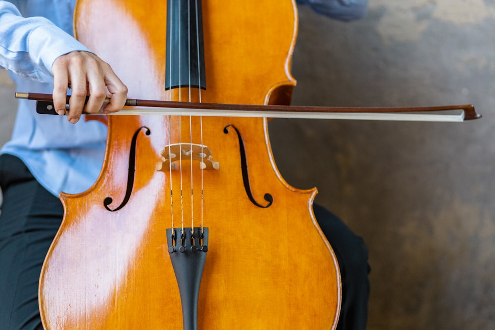 person holding brown violin with bow