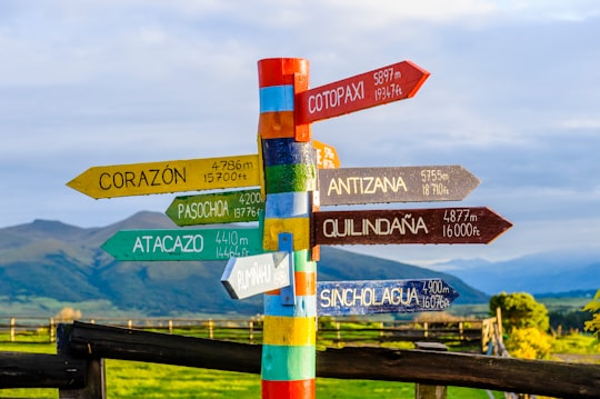 white red and green wooden street sign in Provinz Pichincha Ecuador